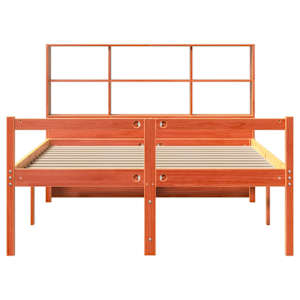 Postel s knihovnou bez matrace hnědá 140 x 190 cm masivní dřevo - obrázek 4