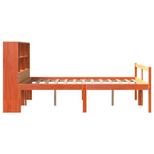 Postel s knihovnou bez matrace hnědá 140 x 190 cm masivní dřevo - obrázek 5