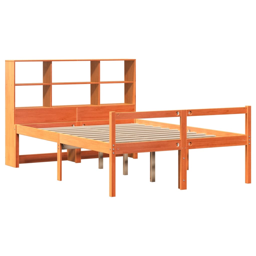 vidaXL Bed met boekenkast zonder matras hout wasbruin 120x200 cm afbeelding