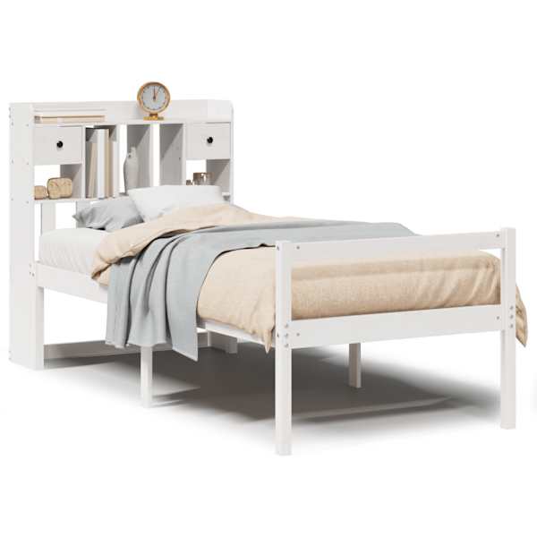 vidaXL riiuliga voodiraam ilma madratsita, valge, 75x190 cm, m&auml;nnipuit