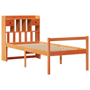 Postel s knihovnou bez matrace hnědá 75x190 cm masivní borovice - obrázek 3