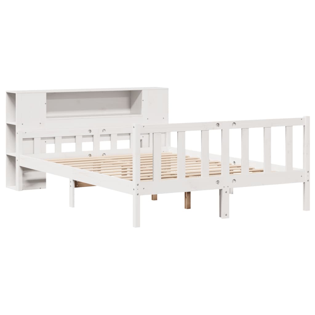 vidaXL Bed met boekenkast zonder matras grenenhout wit 150x200 cm afbeelding