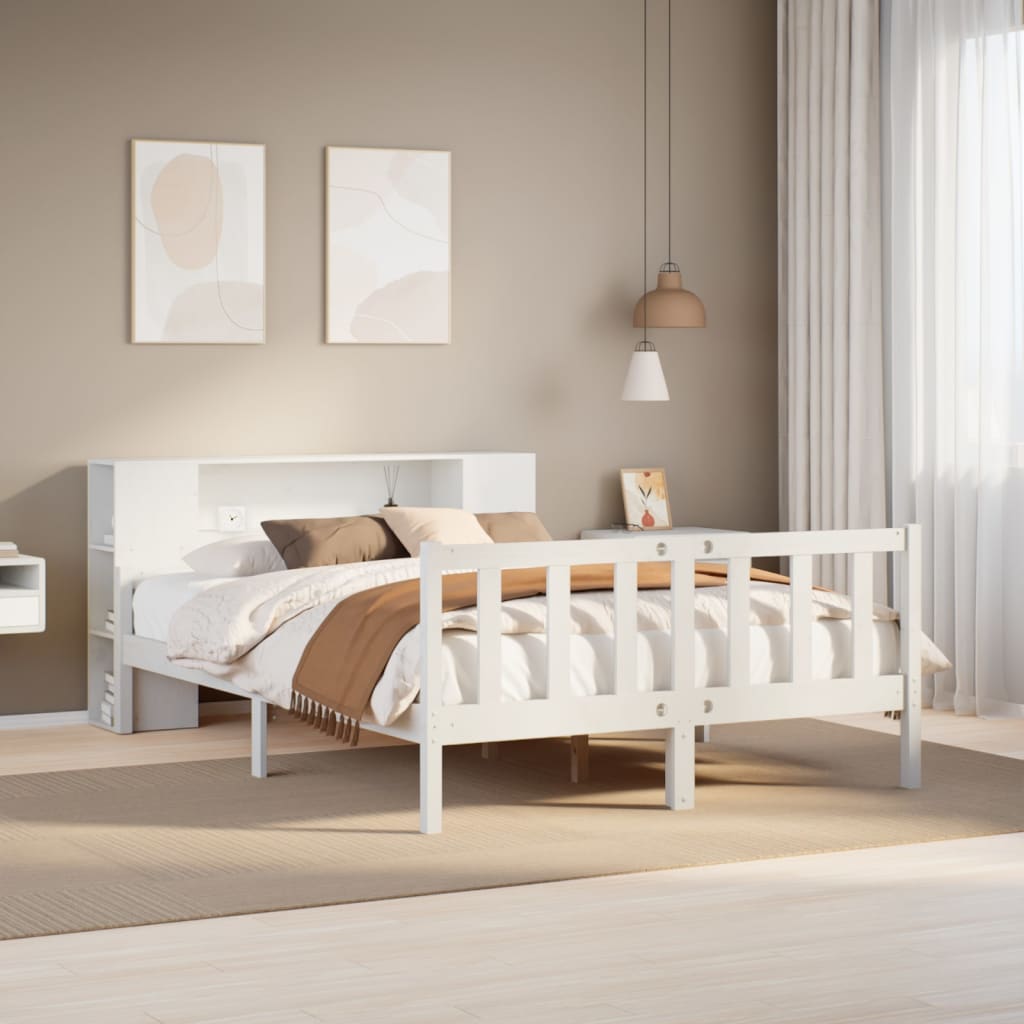 vidaXL Massivholzbett mit Regal ohne Matratze Weiß 160x200 cm Kiefer