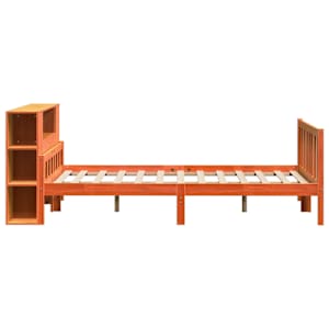 Postel s knihovnou bez matrace hnědá 160 x 200 cm masivní dřevo - obrázek 5