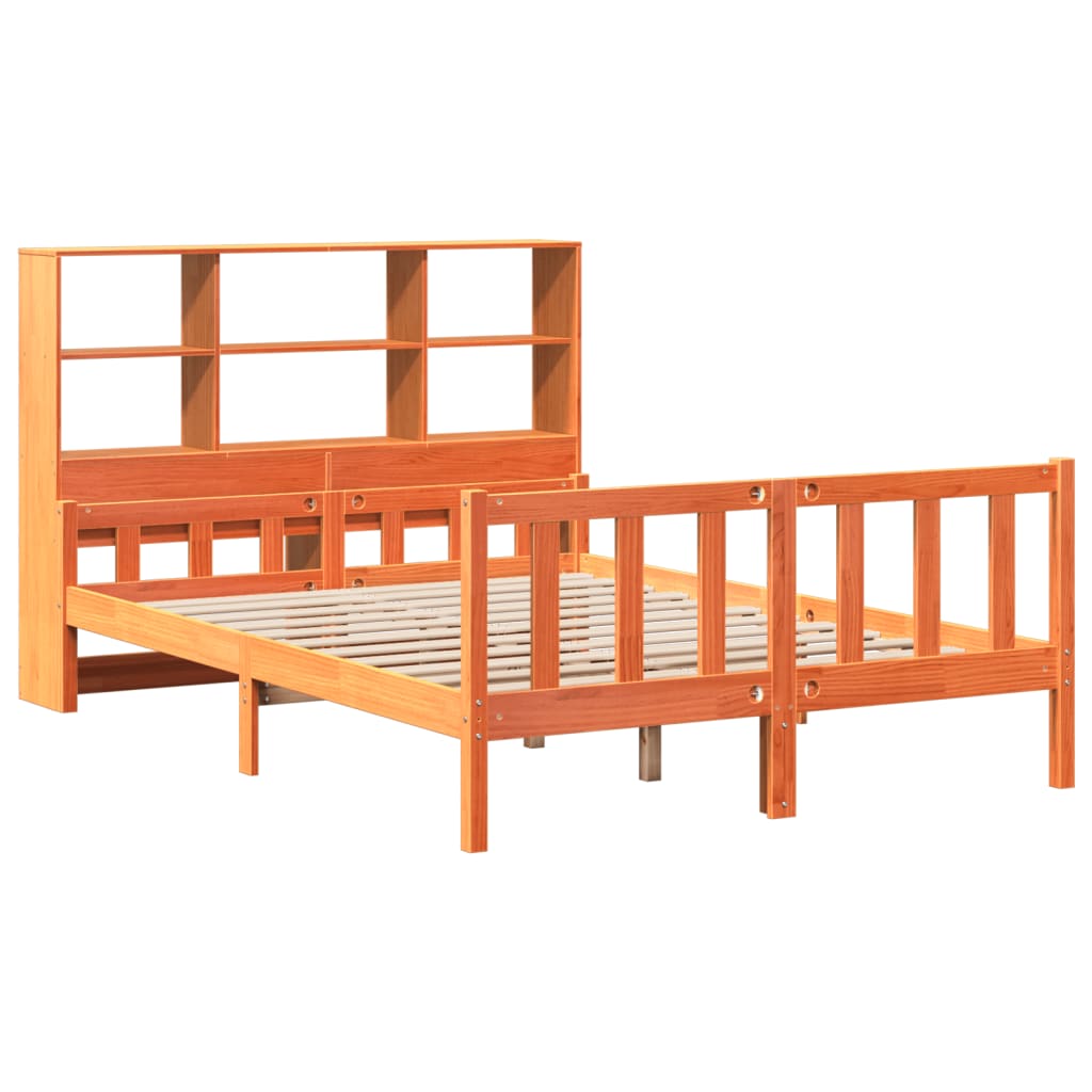 vidaXL Bed met boekenkast zonder matras hout wasbruin 150x200 cm afbeelding