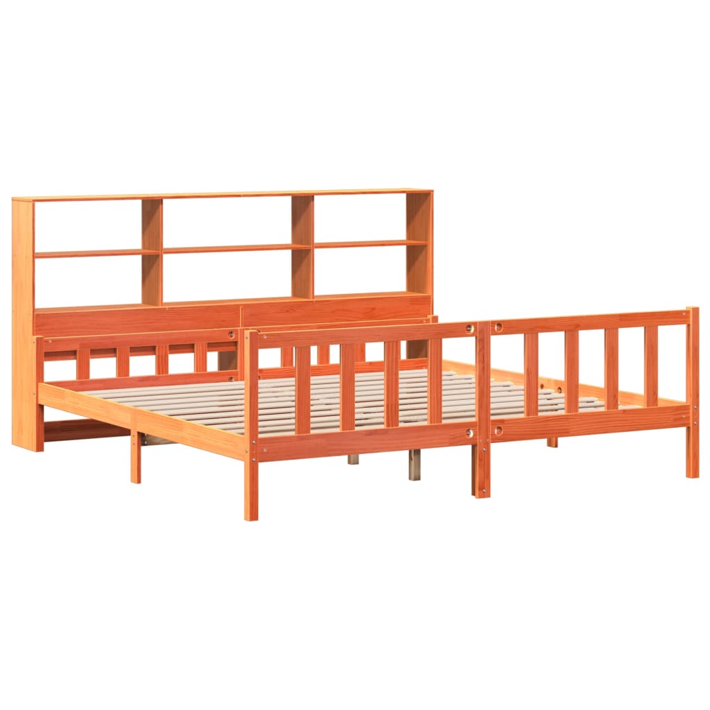 vidaXL Bed met boekenkast zonder matras hout wasbruin 180x200 cm afbeelding