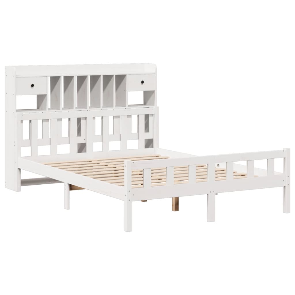 vidaXL Bed met boekenkast zonder matras grenenhout wit 150x200 cm afbeelding