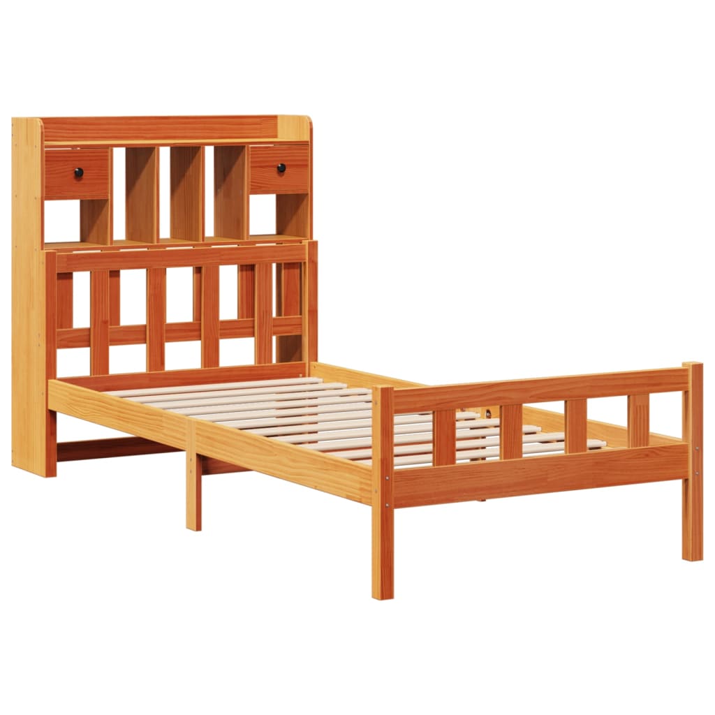 vidaXL Bed met boekenkast zonder matras grenenhout wasbruin 90x190 cm afbeelding
