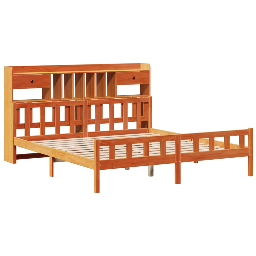 vidaXL Bed met boekenkast zonder matras grenenhout wasbruin 180x200 cm afbeelding