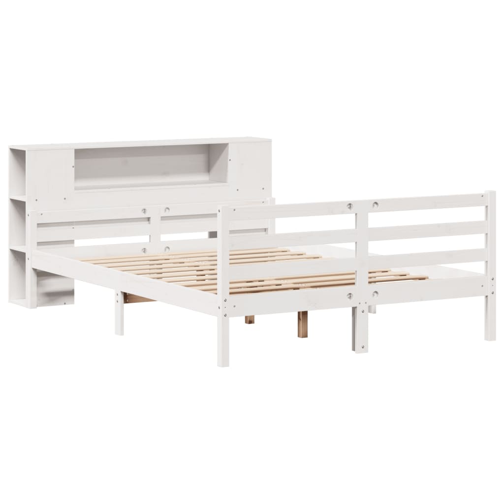 vidaXL Bed met boekenkast zonder matras grenenhout wit 150x200 cm afbeelding