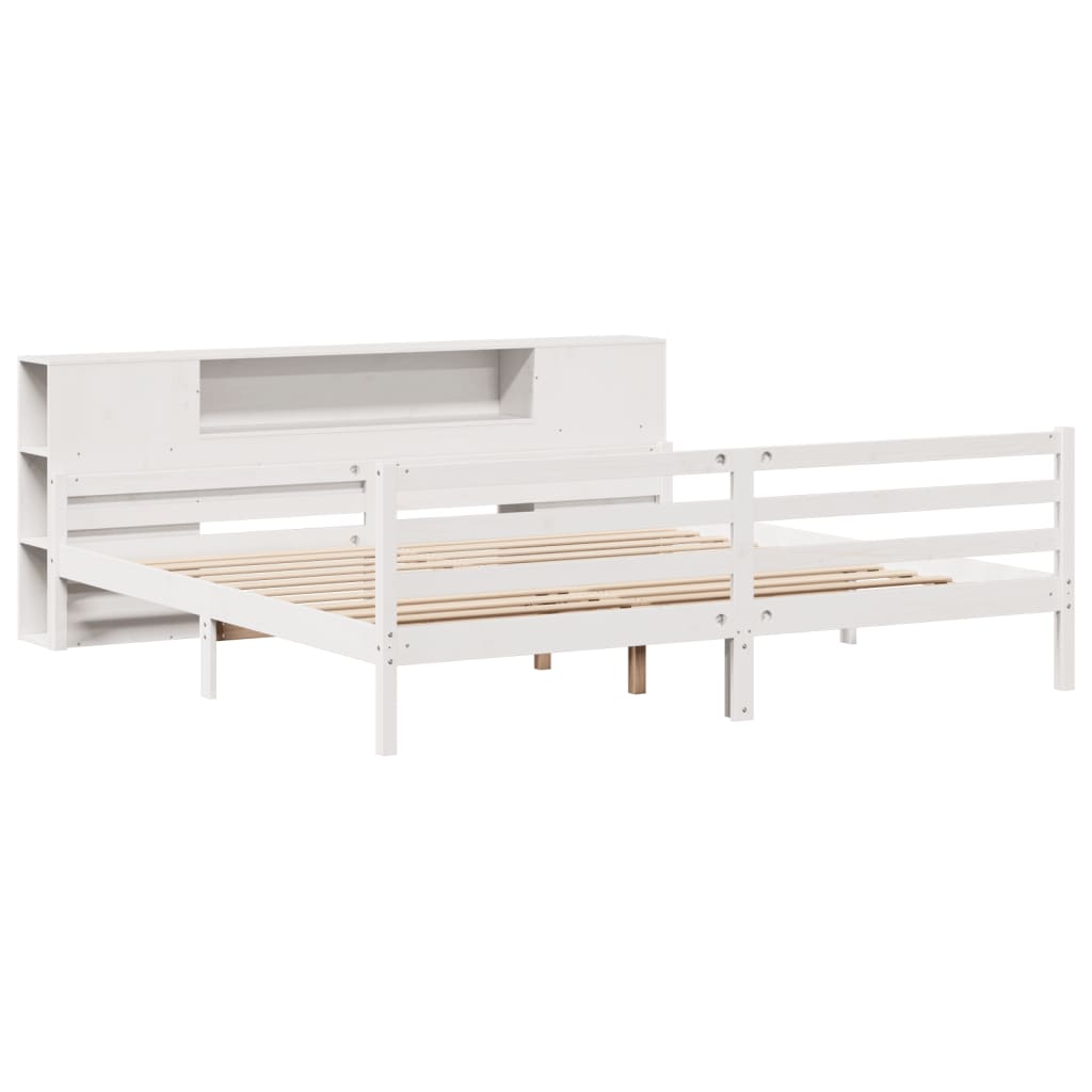 vidaXL Bed met boekenkast zonder matras grenenhout wit 200x200 cm afbeelding