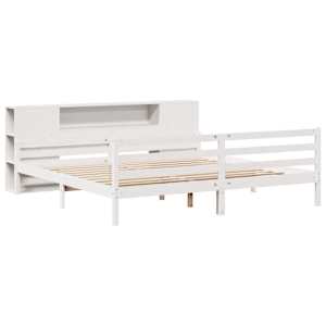 vidaXL Seng med bokhylle uten madrass hvit 200x200 cm heltre furu