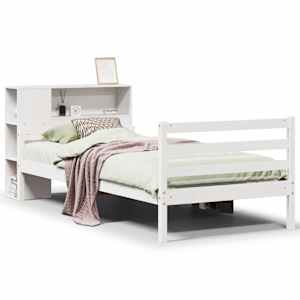Postel s knihovnou bez matrace bílá 100x200 cm masivní borovice - obrázek 2