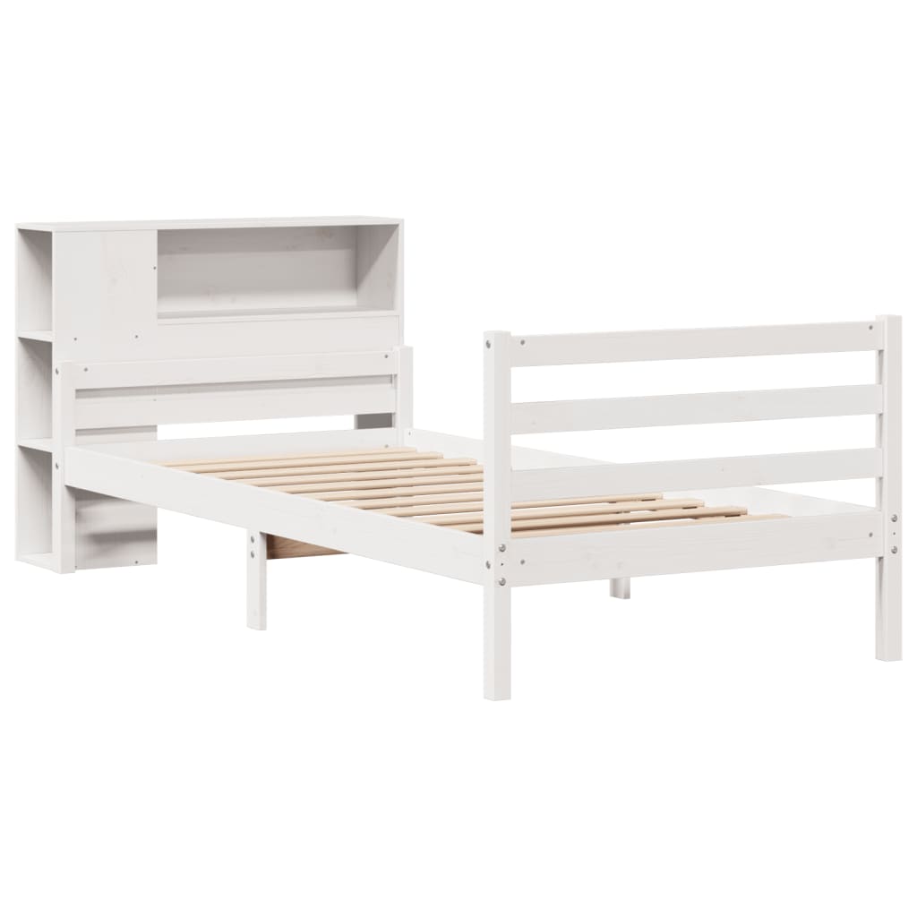 vidaXL Bed met boekenkast zonder matras grenenhout wit 100x200 cm afbeelding