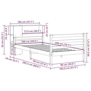 Postel s knihovnou bez matrace bílá 100x200 cm masivní borovice - obrázek 11