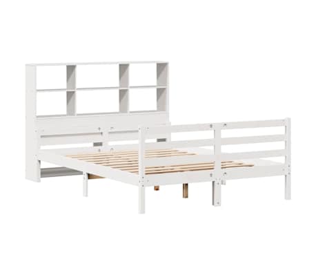 vidaXL feh&eacute;r t&ouml;m&ouml;r fenyőfa k&ouml;nyvespolcos &aacute;gy matrac n&eacute;lk&uuml;l 135x190 cm
