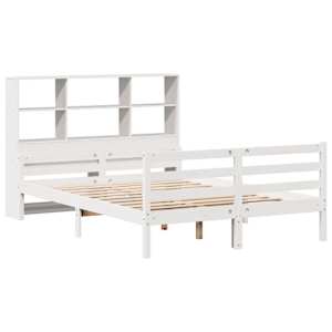 vidaXL feh&eacute;r t&ouml;m&ouml;r fenyőfa k&ouml;nyvespolcos &aacute;gy matrac n&eacute;lk&uuml;l 135x190 cm