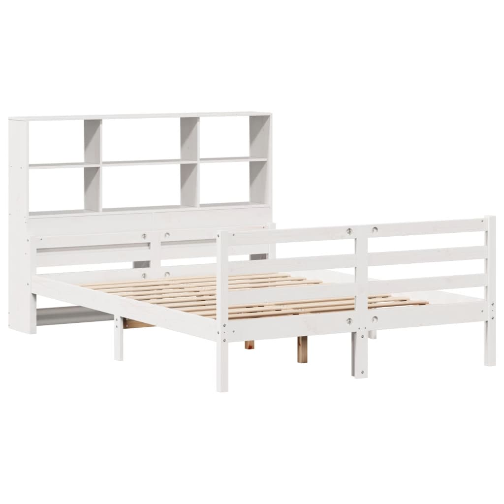 vidaXL Bed met boekenkast zonder matras grenenhout wit 140x200 cm afbeelding