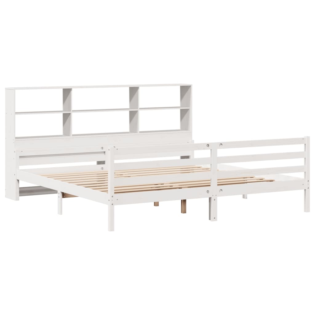 vidaXL fehér tömör fenyőfa könyvespolcos ágy matrac nélkül 180x200 cm