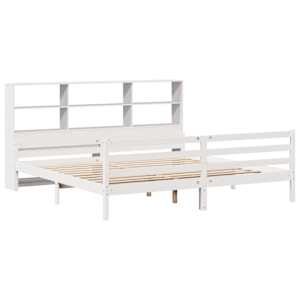 Postel s knihovnou bez matrace bílá 180x200 cm masivní borovice - obrázek 3