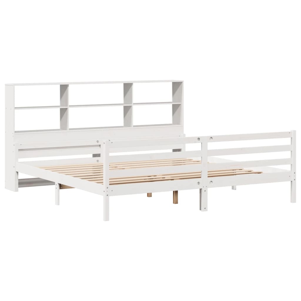 vidaXL Bed met boekenkast zonder matras grenenhout wit 200x200 cm afbeelding