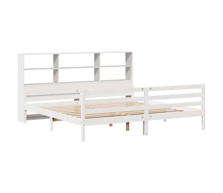 vidaXL feh&eacute;r t&ouml;m&ouml;r fenyőfa k&ouml;nyvespolcos &aacute;gy matrac n&eacute;lk&uuml;l 200x200 cm