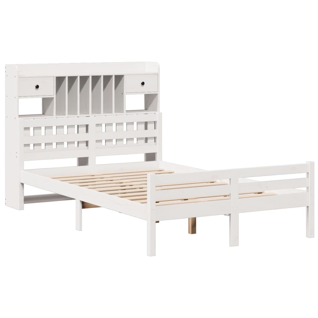 vidaXL Bed met boekenkast zonder matras grenenhout wit 135x190 cm afbeelding