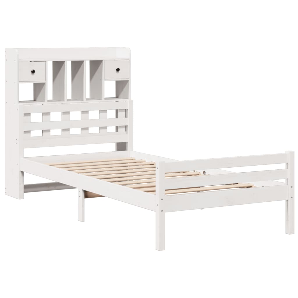 vidaXL Bed met boekenkast zonder matras grenenhout wit 100x200 cm afbeelding