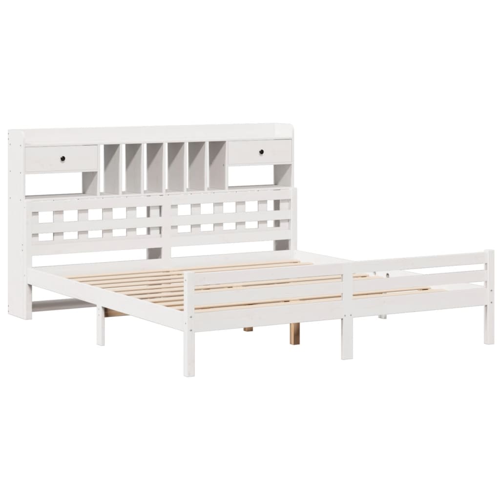 vidaXL Bed met boekenkast zonder matras grenenhout wit 200x200 cm afbeelding
