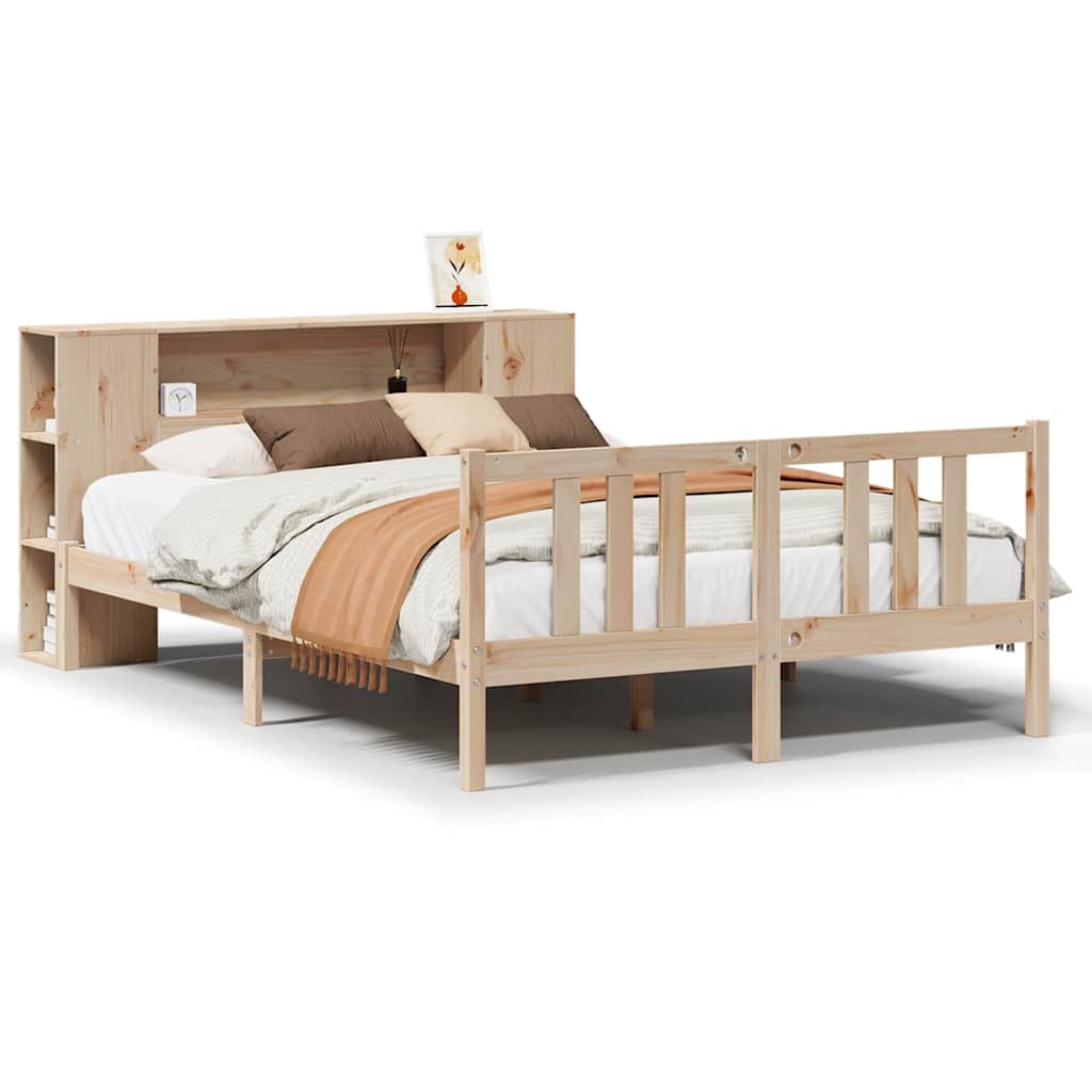 vidaXL Postel s knihovnou bez matrace 135 x 190 cm masivní borovice