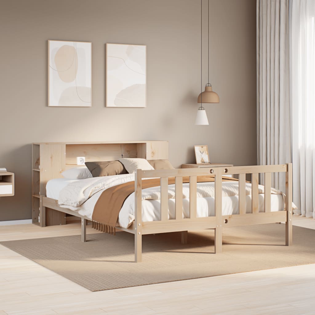 Bed met boekenkast zonder matras massief grenenhout 135×190 cm
