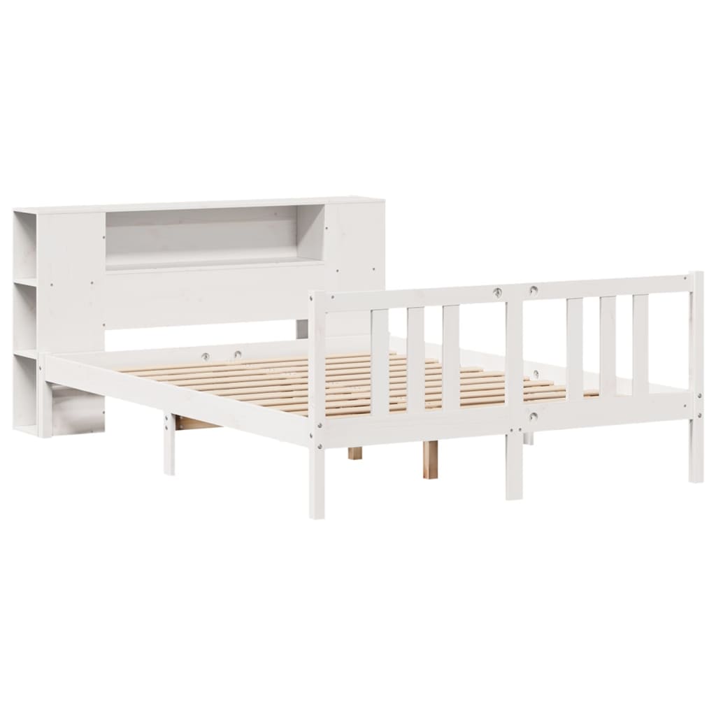 vidaXL Bed met boekenkast zonder matras grenenhout wit 140x200 cm afbeelding