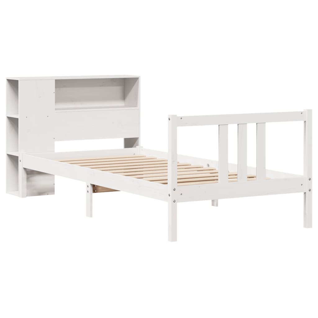 vidaXL Bed met boekenkast zonder matras grenenhout wit 90x200 cm afbeelding