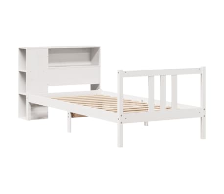 vidaXL Lova su knygų spinta be čiužinio, balta, 90x200cm, pu&scaron;is