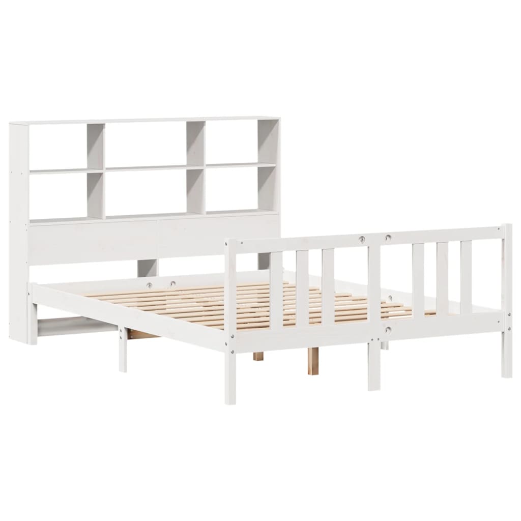 vidaXL Bed met boekenkast zonder matras grenenhout wit 160x200 cm afbeelding
