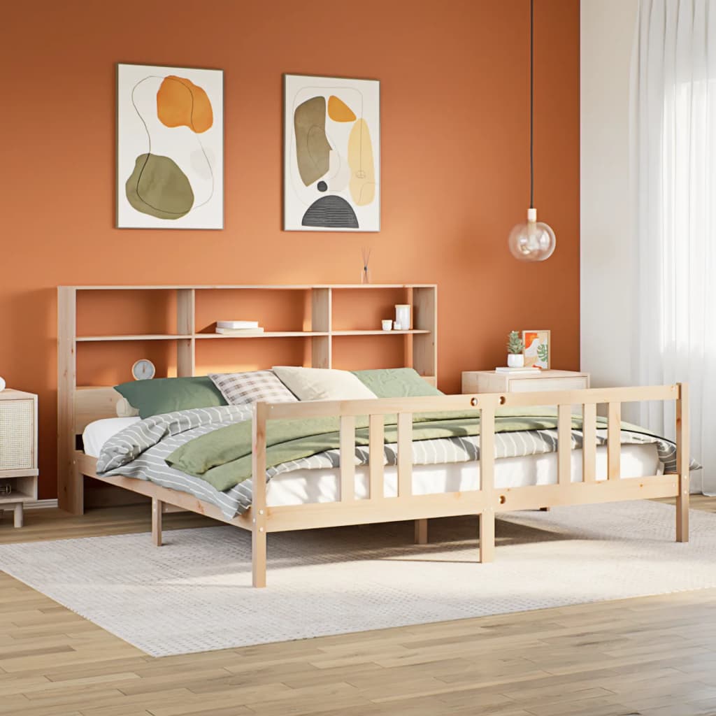 vidaXL Pat cu bibliotecă fără saltea, 180x200 cm, lemn masiv de pin
