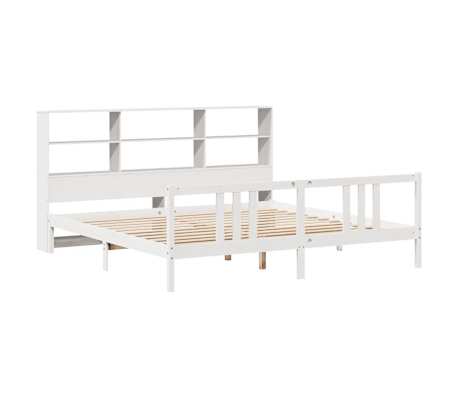 vidaXL Cama com estante sem colch&atilde;o 200x200 cm pinho maci&ccedil;o branco