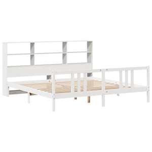 vidaXL Cama com estante sem colch&atilde;o 200x200 cm pinho maci&ccedil;o branco