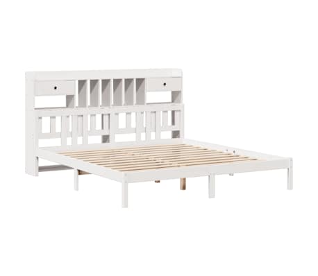 vidaXL Seng med bokhylle uten madrass hvit 200x200 cm heltre furu