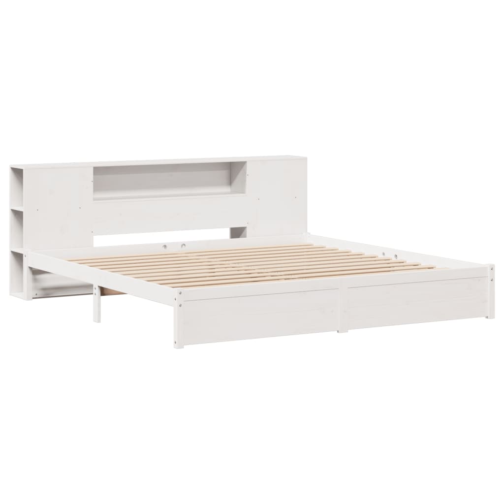 vidaXL Bed met boekenkast zonder matras grenenhout wit 200x200 cm afbeelding