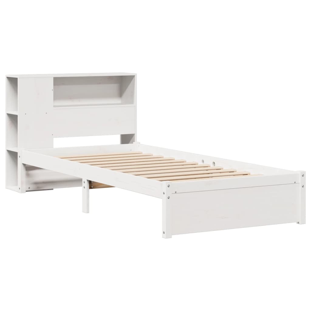 vidaXL Bed met boekenkast zonder matras grenenhout wit 100x200 cm afbeelding