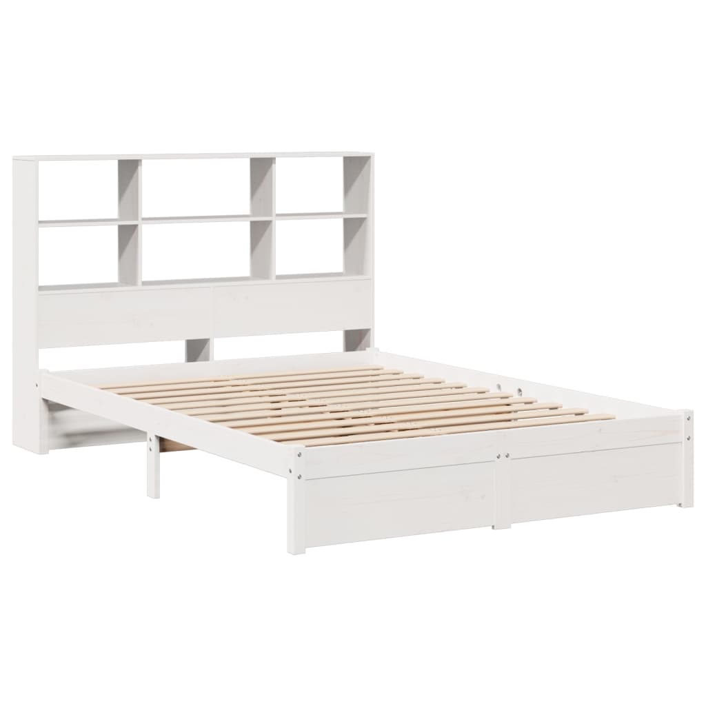 vidaXL Bed met boekenkast zonder matras grenenhout wit 120x200 cm afbeelding