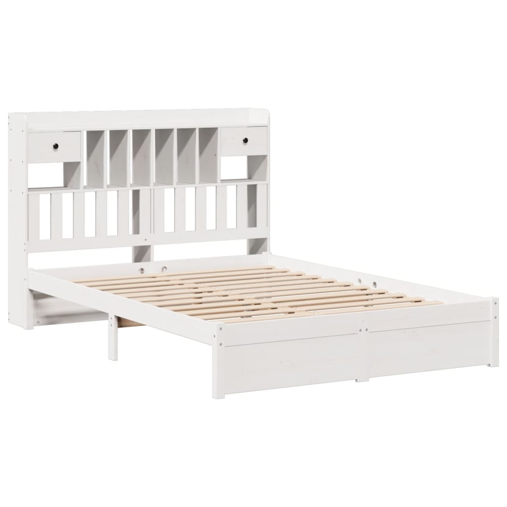 vidaXL Bed met boekenkast zonder matras grenenhout wit 140x190 cm afbeelding