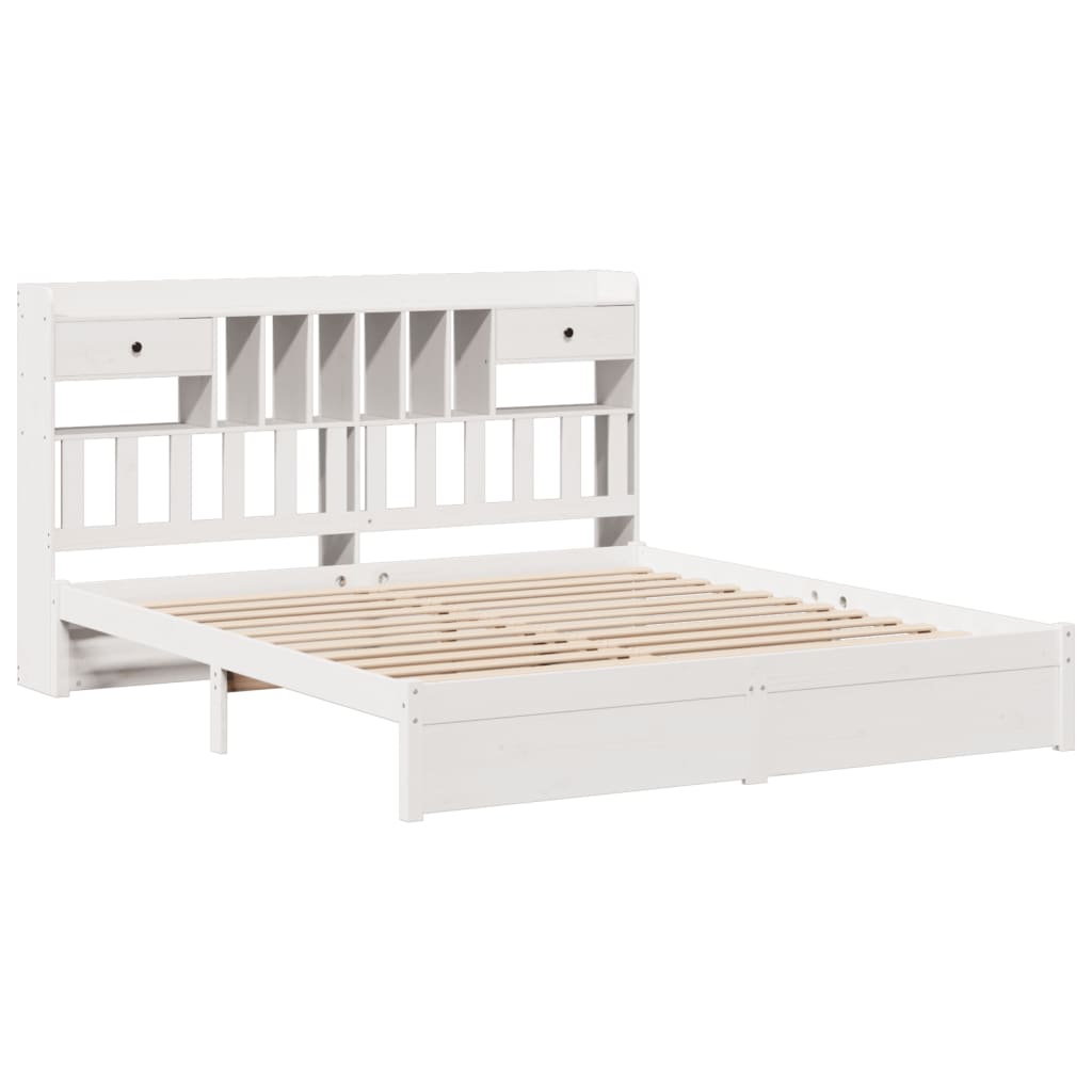 vidaXL Bed met boekenkast zonder matras grenenhout wit 200x200 cm afbeelding