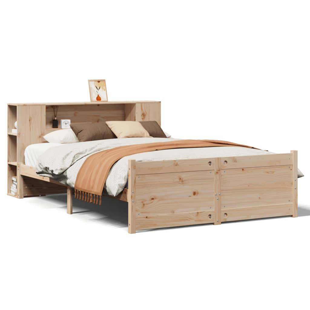 vidaXL Postel s knihovnou bez matrace 135 x 190 cm masivní borovice