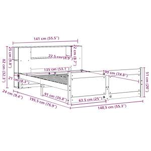 Postel s knihovnou bez matrace bílá 135x190 cm masivní borovice - obrázek 11