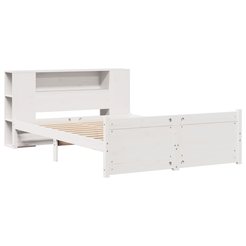 vidaXL Bed met boekenkast zonder matras grenenhout wit 140x200 cm afbeelding