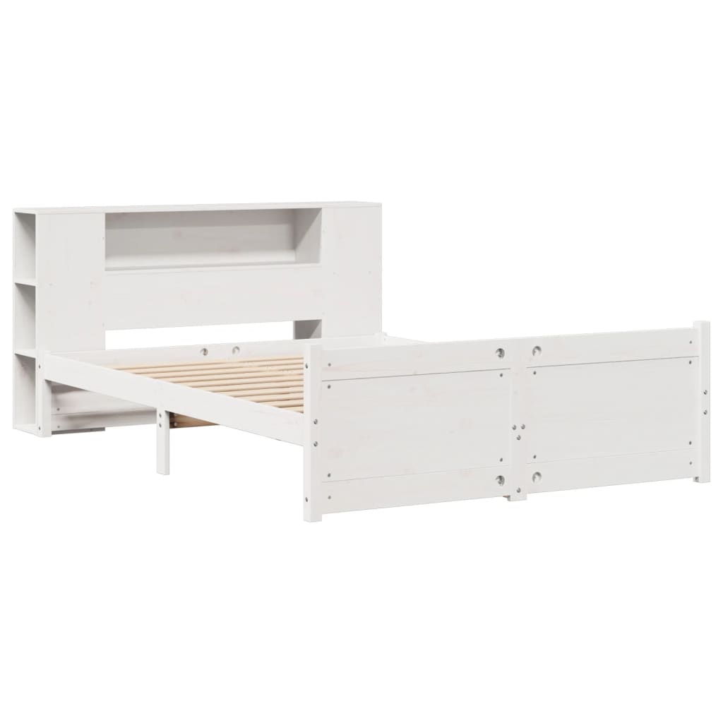 vidaXL Bed met boekenkast zonder matras grenenhout wit 150x200 cm afbeelding