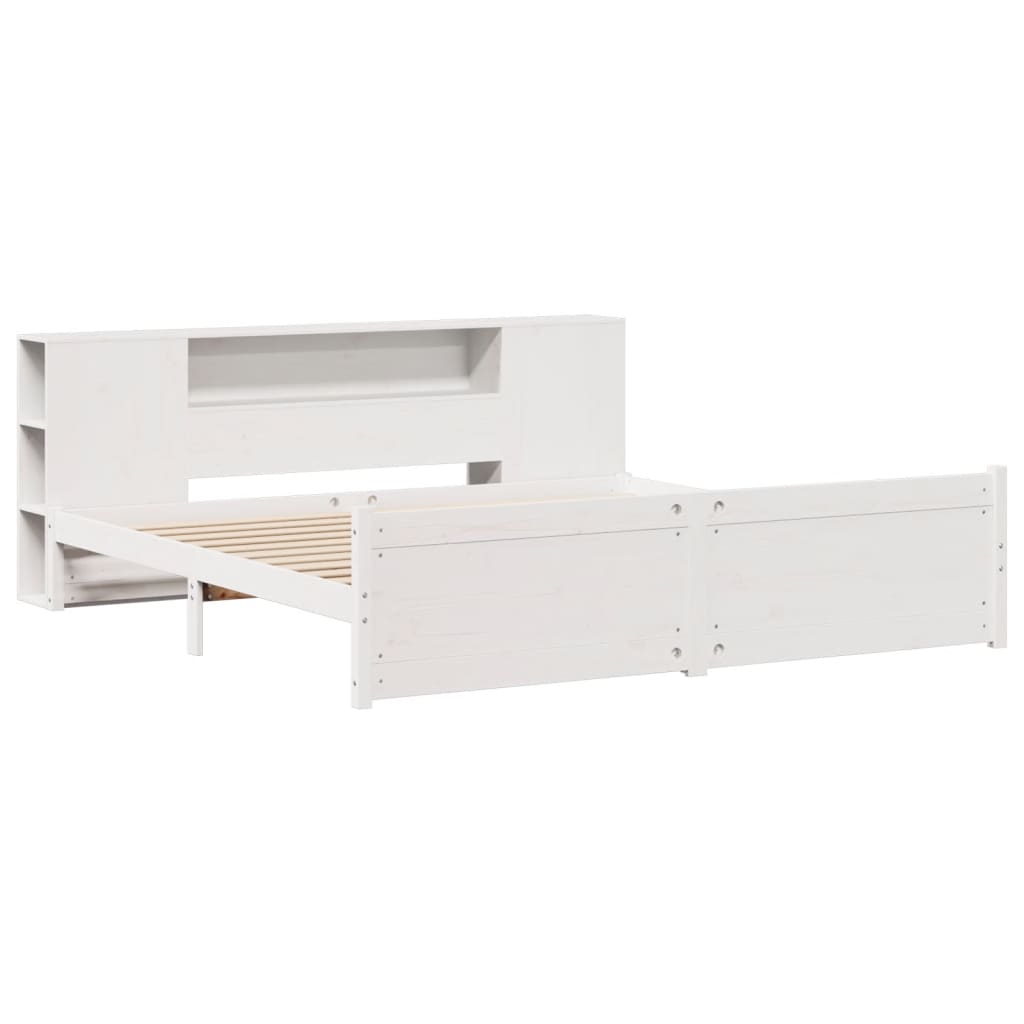 vidaXL fehér tömör fenyőfa könyvespolcos ágy matrac nélkül 180x200 cm