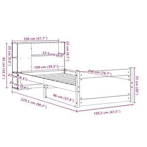 Postel s knihovnou bez matrace bílá 100x200 cm masivní borovice - obrázek 11